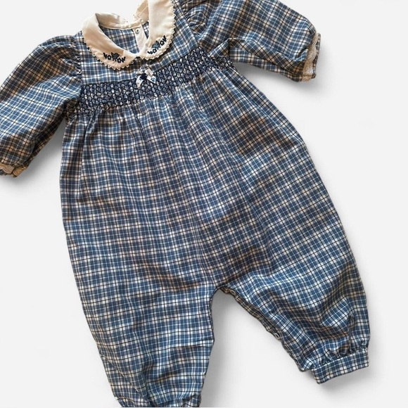 Carter's Other - Vintage Carter’s Baby Girl Collar Blue Plaid Smocked Classic Romper 12-18m